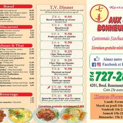 Aux Sept Bonheurs - Menu