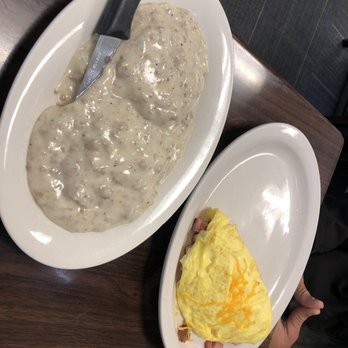Red Fox Diner - Ham and cheddar omelet with sausage gravy and biscuits. - Breakfast & Brunch Near Me - Lighthouse Point, Florida