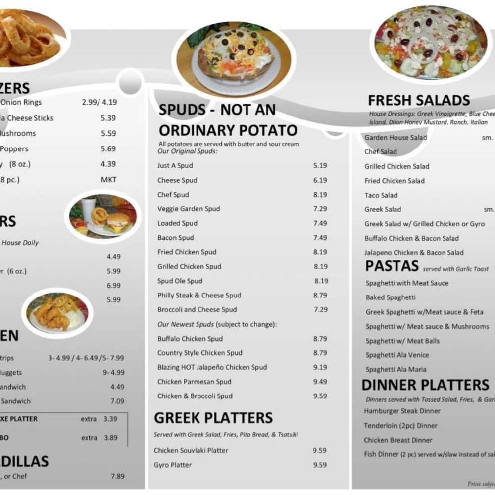 the menu for the restaurant