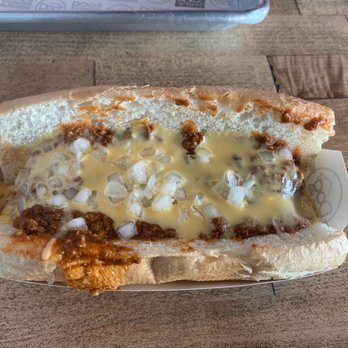 Dog Haus - Chili Idol Dog on a french roll - New American Near Me - Sandy, Utah Dog Haus - Chili Idol Dog on a french roll - New American Near Me - Sandy, Utah