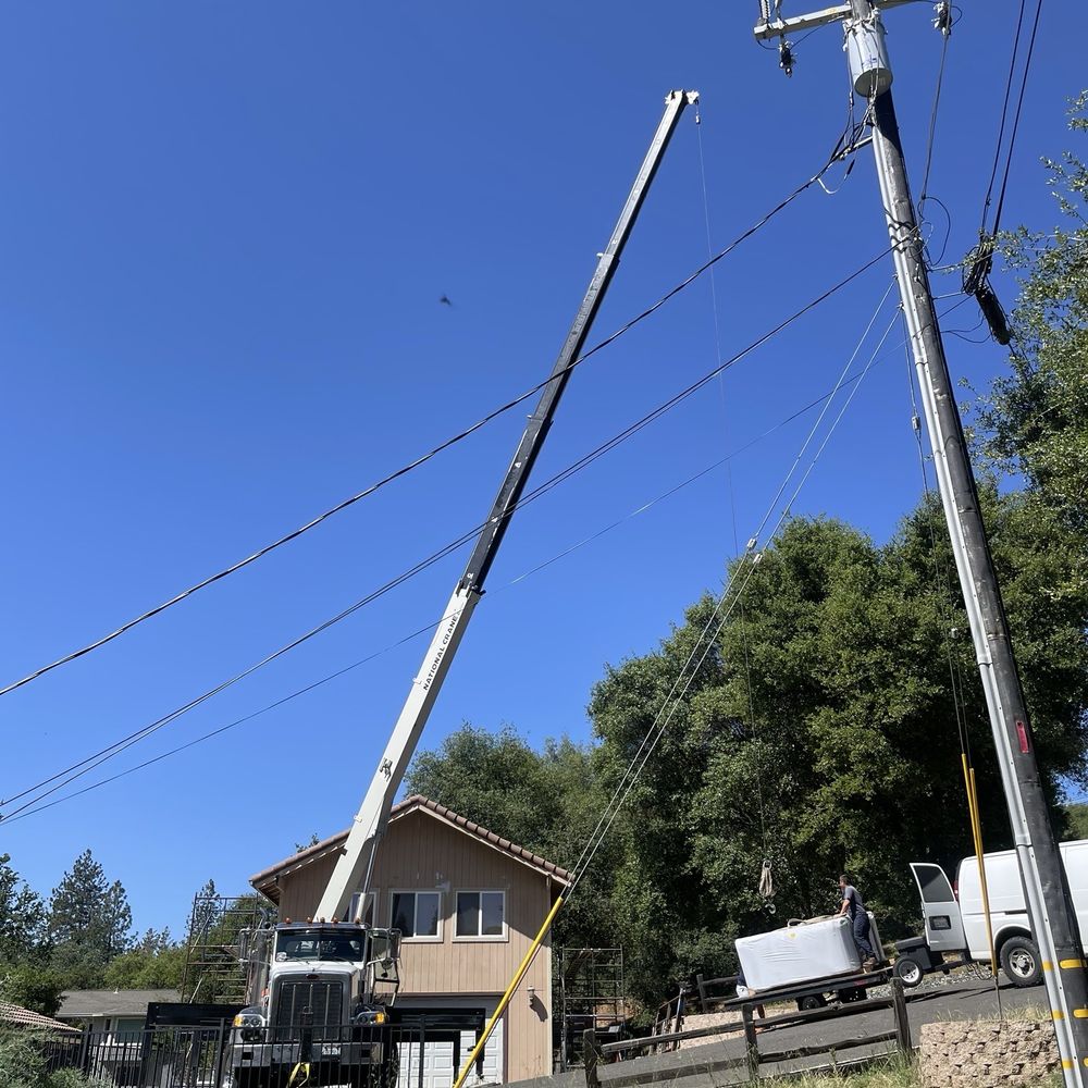 My Spa Fix - Crane lifting hot tub over roof - Pool & Hot Tub Service Near Me - Oakdale, California
