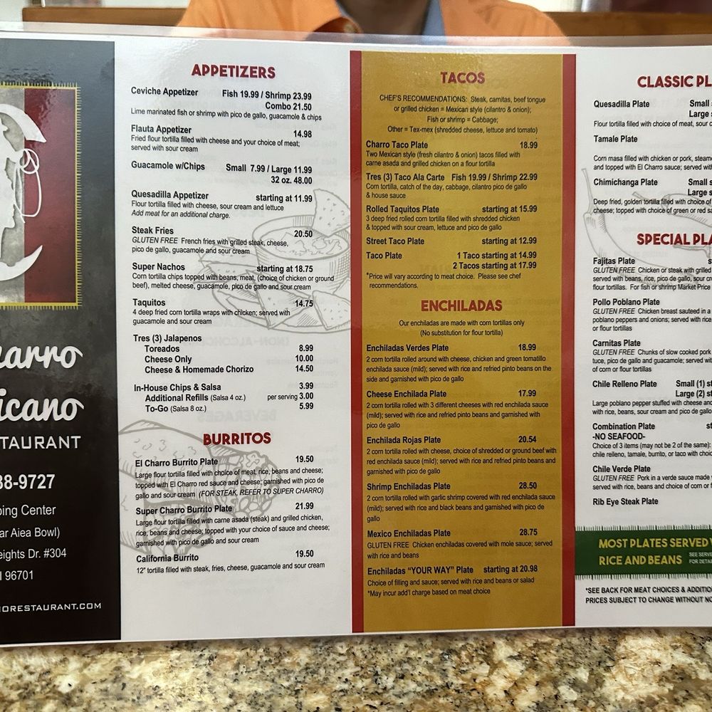 El Charro Mexicano - Menu - front. - Mexican Near Me - Aiea, Hawaii El Charro Mexicano - Menu - front. - Mexican Near Me - Aiea, Hawaii