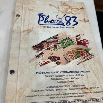 Pho 83 - Front of menu - Vietnamese Near Me - Newport News, Virginia Pho 83 - Front of menu - Vietnamese Near Me - Newport News, Virginia