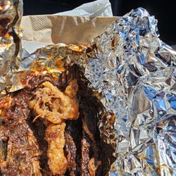 Hillery's Bar-BQ - This is a huge piece of fat that I dig out of the bottom of this rubbery brisket.