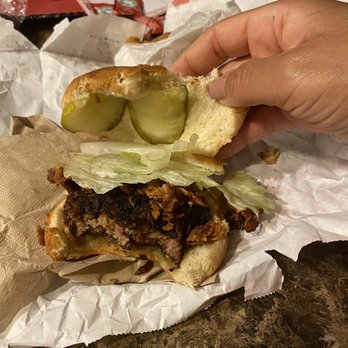Cook Out - Burnt "Cheddar Style" burger but no cheddar ??? no mayo on it either ???  Just dry and burnt - Burgers Near Me - Marietta, Georgia