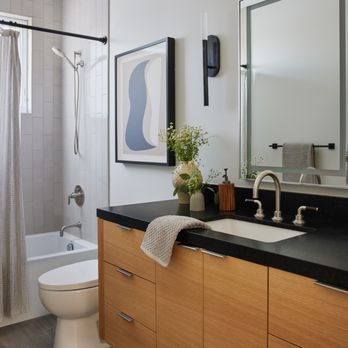 Designology Studio - An edgy contemporary Bathroom embracing California casual vibes in Ventura, California - Interior Design Near Me - Santa Barbara, California