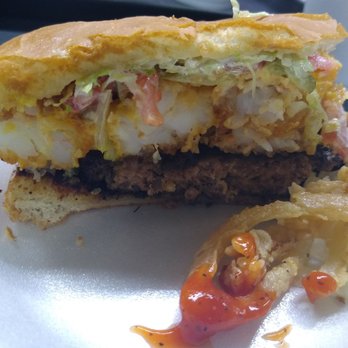 Bluebird Fish Camp - Creole Burger is as good as it looks!! - New American Near Me - Orange, Texas