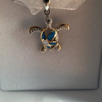 Emerald Lady Jewelry - Silver & gold turtle pendant with Blue/white opal. - Jewelry Near Me - Destin, Florida