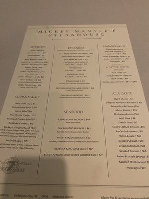 Menu photo 2 Mickey Mantle's Steakhouse Oklahoma City, OK Menu photo 2 Mickey Mantle's Steakhouse Oklahoma City, OK