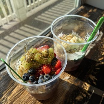 Banzai Bowls - We ordered a small banzai bowl blended with apple juice, and a small OG bowl! (Left to right) - Juice Bars & Smoothies Near Me - Haleiwa, Hawaii Banzai Bowls - We ordered a small banzai bowl blended with apple juice, and a small OG bowl! (Left to right) - Juice Bars & Smoothies Near Me - Haleiwa, Hawaii