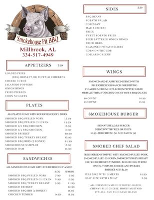Menu photo 1 Smokehouse Pit BBQ Millbrook, AL Menu photo 1 Smokehouse Pit BBQ Millbrook, AL