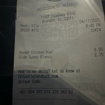 Chipotle Mexican Grill - Proof that its past 7pm Friday almost closing time and they wanna argue over some damn protein - Mexican Near Me - Brandon, Florida