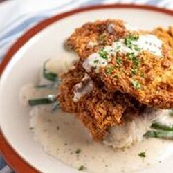 Tavern House Kitchen + Bar - Tavern Buttermilk Fried Chicken with Mashed Potatoes,Thyme Gravy, and Green Beans, So Good!