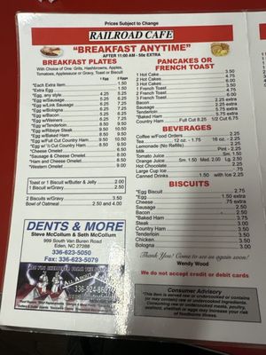 Menu photo 2 Railroad Cafe Eden, NC