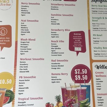 Rad Juice Bar - Menu 1 - Juice Bars & Smoothies Near Me - Oceanside, California