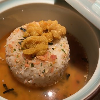 Cheli - Puer tea soaked rice with sea urchin - Shanghainese Near Me - New York, New York