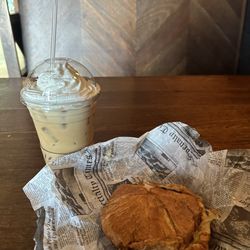 Gustos Coffee Co. - Iced Nutty Caramel Latte and Turkey Swiss Croissant Sandwich