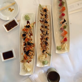 Gohan - From left to right: Dragon Roll ($15), Ninja Roll ($16), Rainbow Roll ($15). - Japanese Near Me - Petaluma, California