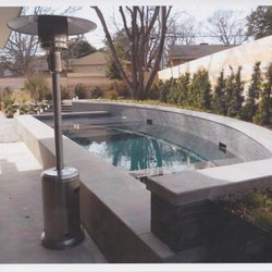 Poolscapes NTX - Contemporary Acid etched concrete Pool and Spa. Poured in place concrete coping and reveal beam.