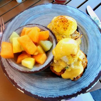 Beacon 315 - Coastal Benedict; crabcakes and Old Bay hollandaise, side of fruit - New American Near Me - Saint James, North Carolina