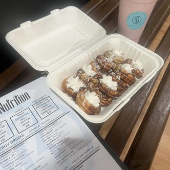 U3 Nutrition - Donuts with coconut and chocolate drizzle and a little whipped cream. My strawberry banana protein shake! - Coffee & Tea Near Me - Ephrata, Pennsylvania U3 Nutrition - Donuts with coconut and chocolate drizzle and a little whipped cream. My strawberry banana protein shake! - Coffee & Tea Near Me - Ephrata, Pennsylvania