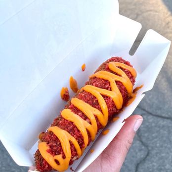 Two Hands Corn Dog - spicy dog - Korean Near Me - San Marcos, California Two Hands Corn Dog - spicy dog - Korean Near Me - San Marcos, California