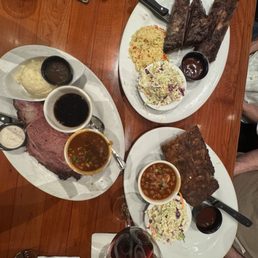Prime rib dinner. Half rack baby back ribs.  Beef ribs-3 bones.