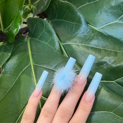 Venice Nails and Spa - XL Nude Pink and Baby Blue Ombré (I added pompoms after)