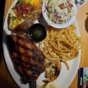 Bobby Q - Mesa - Ribeye steak baked potato and pecan Cole slaw. - New American Near Me - Mesa, Arizona