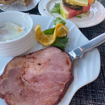 South Course Restaurant - Ham and eggs with a fresh fruit tower - Breakfast & Brunch Near Me - Palm Springs, California South Course Restaurant - Ham and eggs with a fresh fruit tower - Breakfast & Brunch Near Me - Palm Springs, California