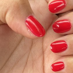 Elegance Nails - Short Red Almond Full Set $35