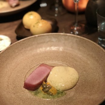 Commis - Aged pork loin (very salty), pumpkin and sea lettuce ~ not my favorite - New American Near Me - Oakland, California