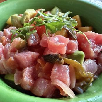 Santiago's Bodega - Yellowfin Tuna Ceviche - spicy citrus juice, avocado, mango, red onion, cilantro - Spanish Near Me - Altamonte Springs, Florida Santiago's Bodega - Yellowfin Tuna Ceviche - spicy citrus juice, avocado, mango, red onion, cilantro - Spanish Near Me - Altamonte Springs, Florida