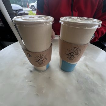 Perfect Pour Cafe - iced cinnamon bun and iced ube matcha latte - Cafes Near Me - Pacifica, California