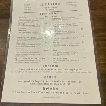 Hillside Tap Room & Eatery - Menu - Hot Dogs Near Me - Martinez, California Hillside Tap Room & Eatery - Menu - Hot Dogs Near Me - Martinez, California