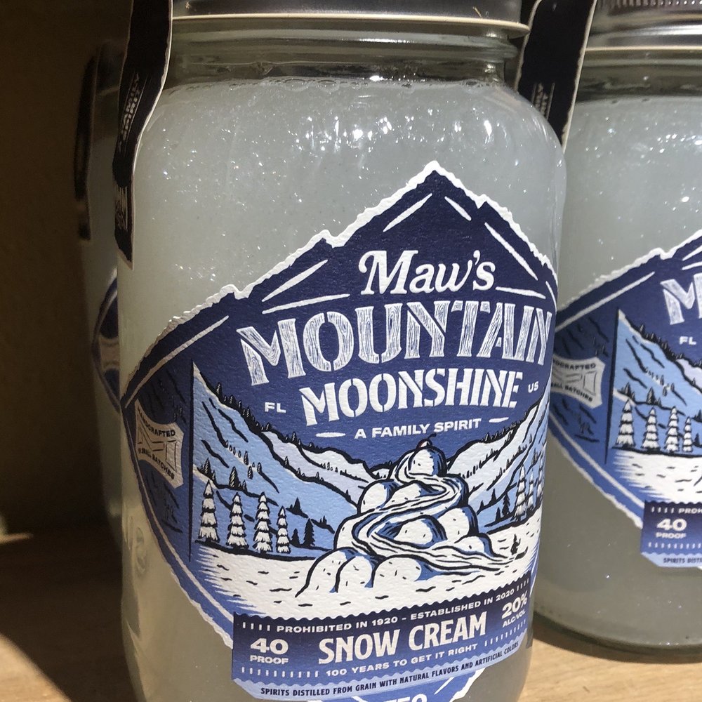 Maws Mountain Moonshine - Snow cream flavor. See the glitter? - Distilleries Near Me - Mt Dora, Florida Maws Mountain Moonshine - Snow cream flavor. See the glitter? - Distilleries Near Me - Mt Dora, Florida