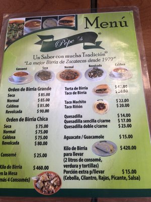 Menu photo 1 Pepes Birriería Zacatecas, ZAC