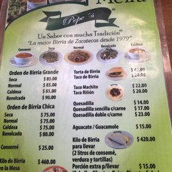 Pepes BirrierÃa - Menu in pesos