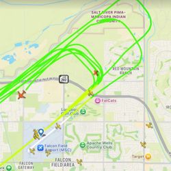Falcon Field Airport - The Red X is our home. This is from just ONE airplane's path.