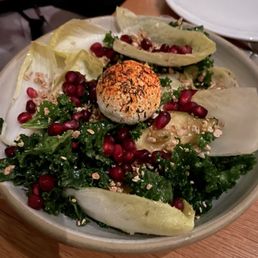 Beautiful Kale salad with pomegranate seeds and goat cheese! Beautiful Kale salad with pomegranate seeds and goat cheese!