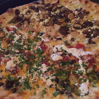 Pies & Pints - Half black bean with chicken and half mushroom with feta with chicken - Pizza Near Me - Columbus, Ohio