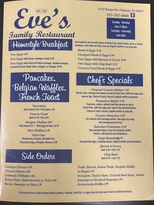 Menu photo 5 Eve's Family Restaurant Oldsmar, FL Menu photo 5 Eve's Family Restaurant Oldsmar, FL