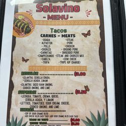 Taquería Solavino - Menu