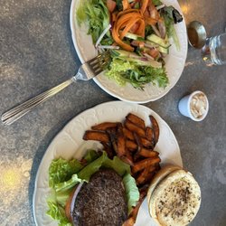 The Diver Bar and Grill - Classic burger, substitute sweet potato fries, and house salad.