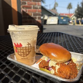 Bruxie - iced coffee and chicken WAFFLE SANDWICH & FRIES - Sandwiches Near Me - Costa Mesa, California Bruxie - iced coffee and chicken WAFFLE SANDWICH & FRIES - Sandwiches Near Me - Costa Mesa, California