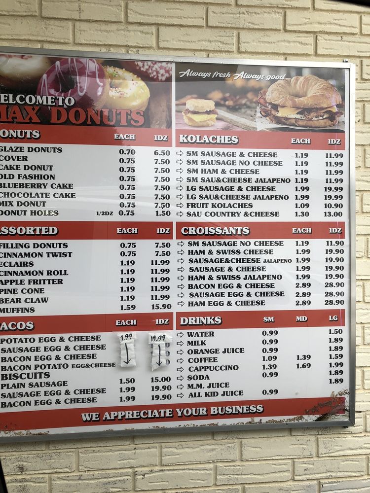 MAX DONUTS Updated October 2024 1901 S Market St, Brenham, Texas