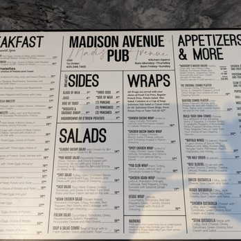 Madison Avenue Pub - Breakfast, Salads, Wraps & Appetizer menu. - Pubs Near Me - Everett, Washington