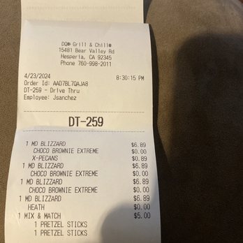 Dairy Queen - Receipt - Ice Cream & Frozen Yogurt Near Me - Victorville, California Dairy Queen - Receipt - Ice Cream & Frozen Yogurt Near Me - Victorville, California