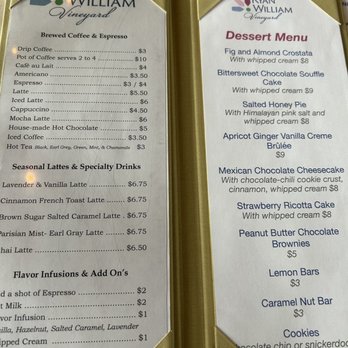 Ryan William Vineyard - Menu - Wine Tasting Room Near Me - Burdett, New York
