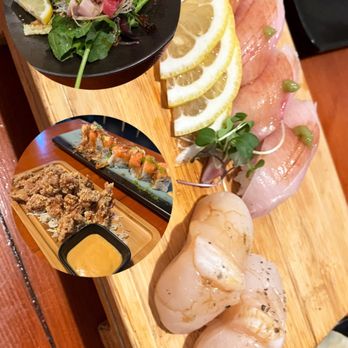 DAI Sushi - Sashimi salad + kaarage + Japanese scallops + yellowtail - Japanese Near Me - Westminster, California DAI Sushi - Sashimi salad + kaarage + Japanese scallops + yellowtail - Japanese Near Me - Westminster, California